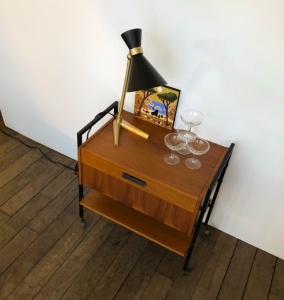 meuble console travailleuse vintage bois metal roulettes galerie vintage batignolles paris lartetlafacon