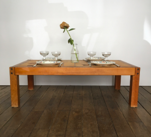 table basse roger capron bois clair ceramique carrelage motif feuillage lartetlafacon brocante batignolles