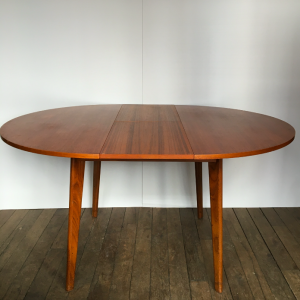 table salle a manger ronde bois pieds compas teck rallonge used furniture paris galerie design vintage annees50 lartetlafaçon batignolles boutique mobilier rue nollet grande table 6 personnes