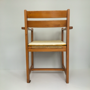 fauteuil bois massif perriand bois clair coussin rayé jaune decoration sieges paris batignolles brocante 17eme
