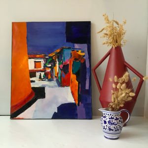 oeuvre dart huile sur toile village paros grece france thiroloix caroline lartetlafaçon objets decoration