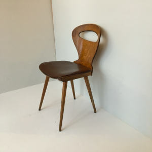 chaise baumann bois vintage mouette dossier rond assise marron pieds compas
