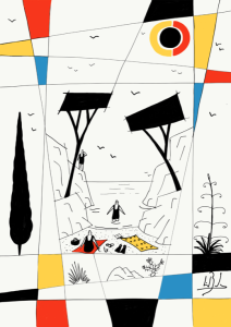 sous les pins noir calanques crique graphique ipadrawing lionel borla illustration affiche dart paris galerie rue nollet batignolles caroline la boutique