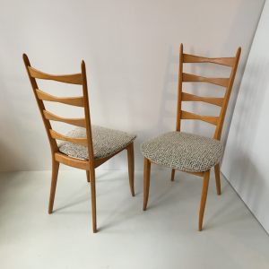 4 chaises bois clair ancienne tissu bouclette chiné designXXeme paris midcentury design