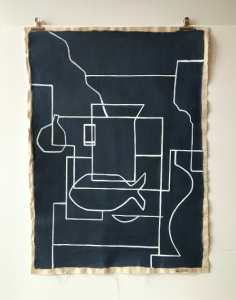 tenture murale peinture bleu nature morte paris avrandinis