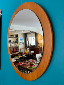 miroir rond en teck vintage
