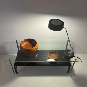 table basse ancienne verre laiton doré verre opalin noir 1950s