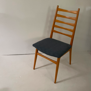 6 chaises vintage bois clair assise bleu paris batignolles sieges tapisserie artisan
