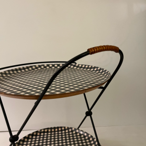 desserte chariot vintage | table pliante roulettes Suède - Jie Gantofta - ary - 1950 - laminé carreaux vichy noir et blanc