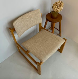 fauteuil michel mortier french vintage design bois clair chauffeuse antiquités paris galerie tapissier haut