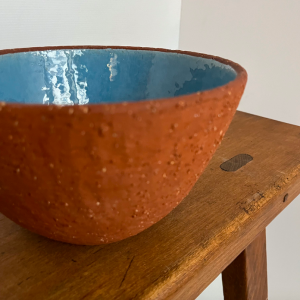 saladier danois terre chamotté email bleu clair vintage objets dart puces paris batignolles boutique danoise