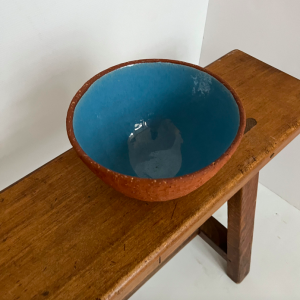 saladier danois terre chamotté email bleu clair vintage objets dart puces paris batignolles zoom