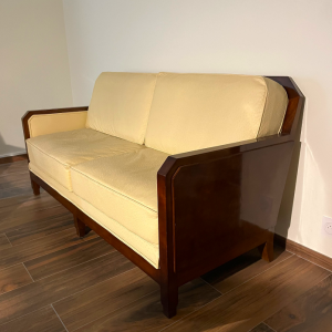 canapé art déco acajou coussins crème plumetis face antiquités fontainebleau 40s