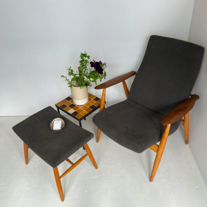 fauteuil gris scandinave Asko finlandais vintage tapisserie siege paris haut dossier accudoir aileron boutique scandi dessus