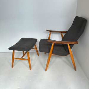 fauteuil gris scandinave Asko finlandais vintage tapisserie siege paris haut dossier accudoir aileron boutique scandi ottoman