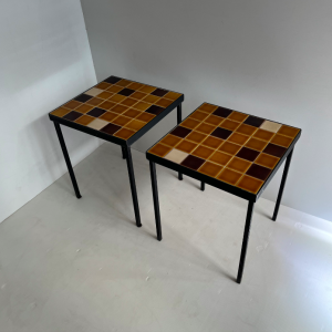 table carreaux de ceramique miel jaune marron mado jolain 1950 french design antiquaire paris