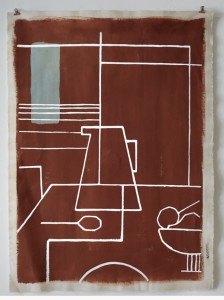 Tenture murale pigment sur coton marron rouge carafe nature morte galerie paris lannexe batignolles rue nollet III