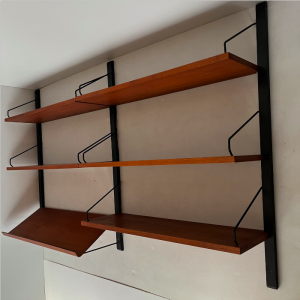 etagere murale double string poul cadovius bois teck midcentury scandinavian vintage double wood shelves