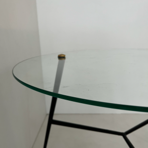 table basse ronde verre metal laiton doré style jacques adnet pierre guariche mid century 50s french design