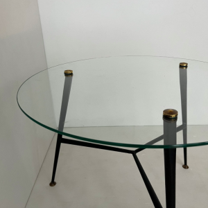 table basse ronde verre metal laiton doré style jacques adnet pierre guariche mid century 50s french design galerie paris