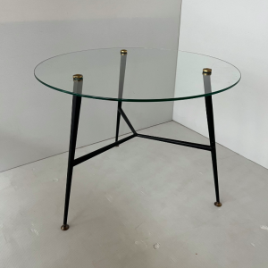 table basse ronde verre metal laiton doré style jacques adnet pierre guariche mid century 50s french design galerie paris antiquites batignolles boutique caroline lecoq