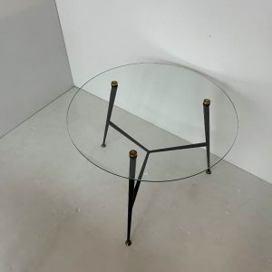 table basse ronde verre metal laiton doré style jacques adnet pierre guariche mid century 50s french design galerie paris antiquites batignolles rue noll