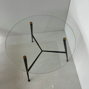 table basse ronde verre metal laiton doré style jacques adnet pierre guariche mid century 50s french design galerie paris antiquites batignolles rue nollet boutique