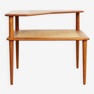 table basse carrée teck et cannage osier tressé danoise scandinave peter hvidt et orla molgaard nielsen pour france and sohn batignolles vintage