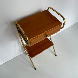 table de chevet bois metal tubulaire doré jacques hitier france 1950 dessus
