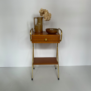 table de chevet bois metal tubulaire doré jacques hitier france 1950 face
