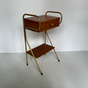 table de chevet bois metal tubulaire doré jacques hitier france 1950 frenchdesigner