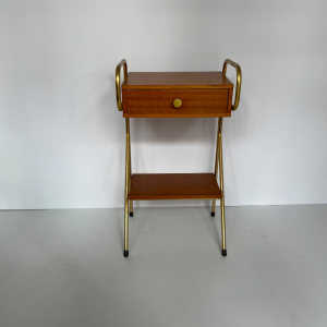 table de chevet bois metal tubulaire doré jacques hitier france 1950 vintage boutique paris batignolles lartetlafacon
