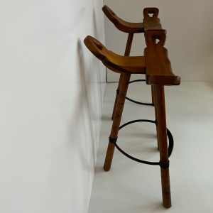 4 tabourets hauts vintage brutaliste en bois massif profil