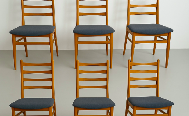6 chaises « Benze Sitzmobel », 1960 – L42 x P43 x H90 cm – 980€ soldé 849€ les 6