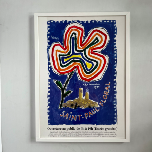 affiche ancienne tobiasse saint paul floral 1996 exposition bleu couleurs primaires cadre blanc