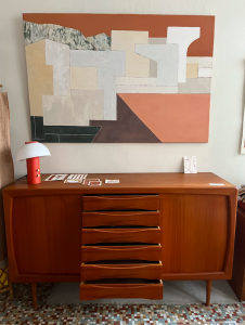 buffet scandinave teck tiroirs tableau ocre terracotta dyrlund sideboard