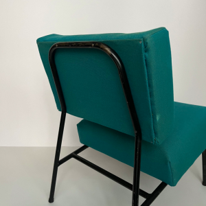 chauffeuse airborne fauteuil pierre guariche bleu turquoise metal tubulaire noir vintage french 1960 midcentury french paris puces batignolles detail