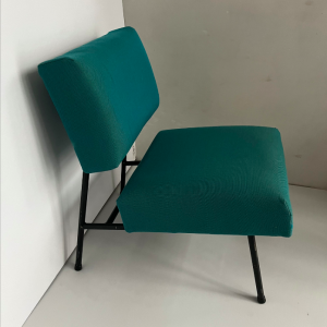 chauffeuse airborne fauteuil pierre guariche bleu turquoise metal tubulaire noir vintage french 1960 midcentury french paris puces batignolles kvadrat fabric