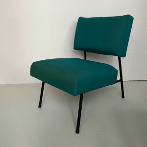 chauffeuse airborne fauteuil pierre guariche bleu turquoise metal tubulaire noir vintage french 1960 midcentury french paris puces batignolles kvadrat fabric