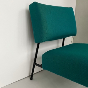 chauffeuse airborne fauteuil pierre guariche bleu turquoise metal tubulaire noir vintage french 1960 midcentury french paris puces batignolles kvadrat tissu