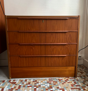 commode vintage scandinave en teck 4 tiroirs
