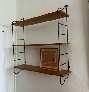 etagere murale bois metal noir string style 3 tablettes