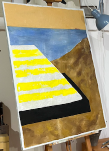 huile sur toile avrandinis rayee jaune tuba