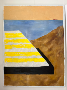 huile sur toile tableauparis galerie rayures jaune mer montagne tuba crique