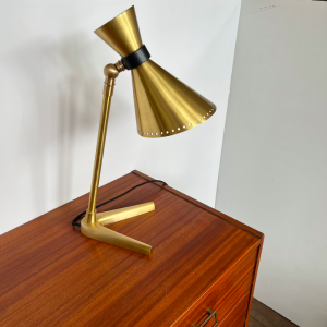 lampe de bureau a poser doré abatjour diabolo pied gongdesign style vintage