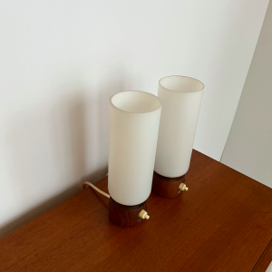 paire de lampe de chevet tube teck vintage opaline bof