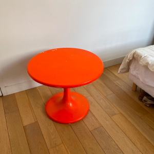 table basse pied tulipe orange à repeindre vintage 1970s style space age decoration boutique batignolles brocante
