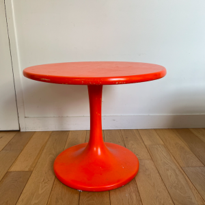 table basse pied tulipe orange à repeindre vintage 1970s style space age decoration boutique batignolles brocante profil mobilier vintage