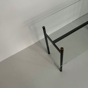 table basse vintage en verre et metal fer forge guariche 1950 frenchdesigngalleryparis
