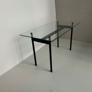 table basse vintage en verre et metal fer forge guariche 1950 frenchdesigngalleryparis antiquités
